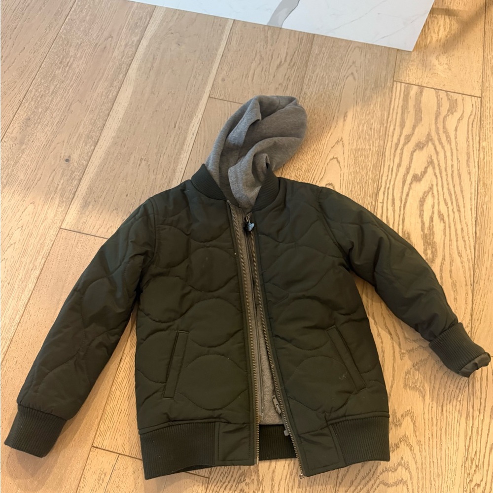 Appaman Olive Green Quilted Puffer Jacket with Gray Hood